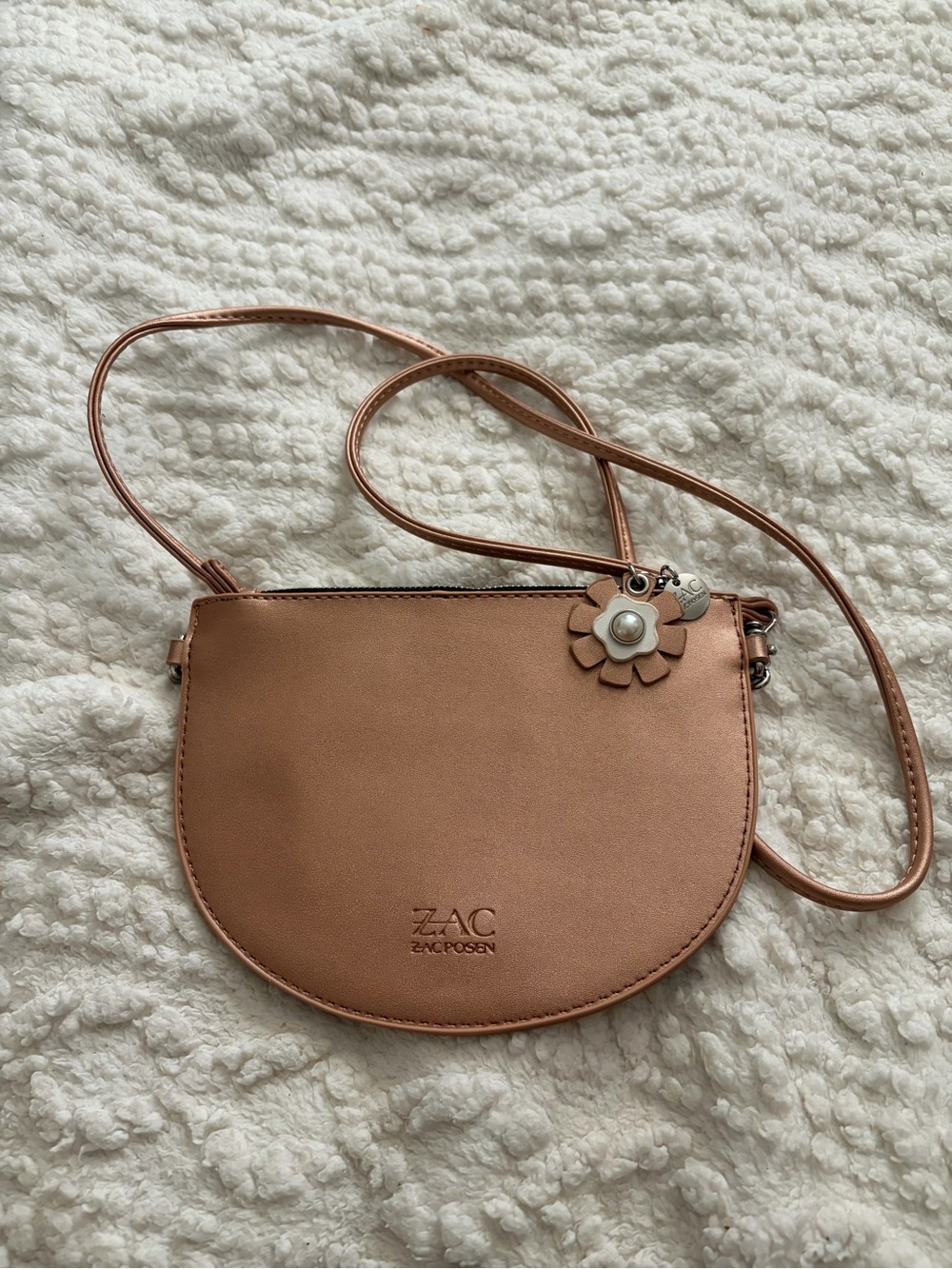 ZAC Zac Posen Rose Tan Crossbody Saddle Bag with Flower Charm